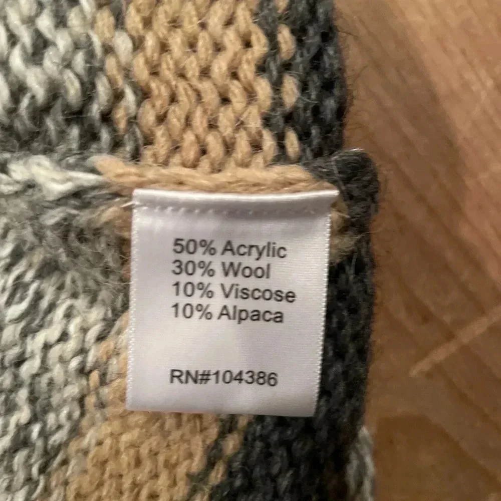 Garnet Hill Wool Alpaca boxy grey gold striped cowl turtleneck sweater